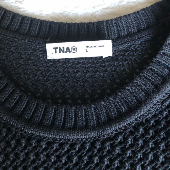 TNA Delamont Sweater Short Sleeve Open Knit Pattern Black Large - Picture 13 of 15